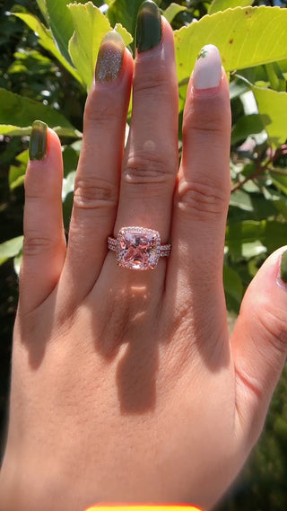 4.0CT Cushion Moissanite Diamond Halo Pave Bridal Engagement Ring Set