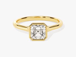 1.00 carat Asscher cut Moissanite bezel set engagement ring in 