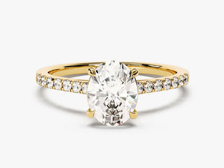 1.50 carat lab-created oval moissanite ring with shimmering pavé side stones