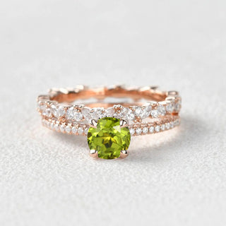 1.0 CT Round Peridot August Birthstone Pave Bridal Ring Set in 925 Sterling Silver