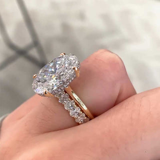 4.0CT Oval Moissanite Diamond Hidden Halo  Bridal Engagement Ring Set