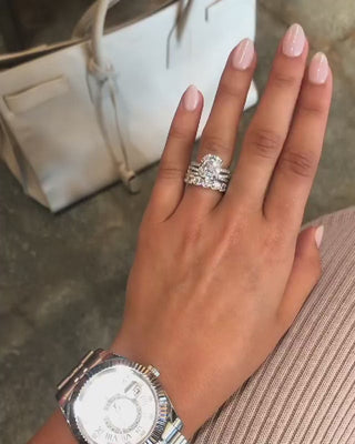 4.5CT Cushion Moissanite Diamond Hidden Halo Pave Bridal Engagement Ring Set