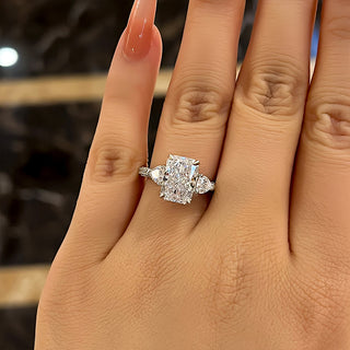 6.50CT Radiant Cut Diamond Three Stone Hidden Halo Antique Engagement Ring