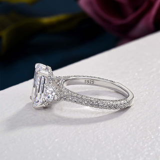 6.50CT Radiant Cut Diamond Three Stone Hidden Halo Antique Engagement Ring