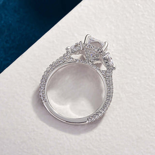 6.50CT Radiant Cut Diamond Three Stone Hidden Halo Antique Engagement Ring