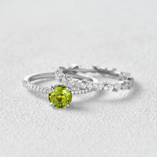 1.0 CT Round Peridot August Birthstone Pave Bridal Ring Set in 925 Sterling Silver