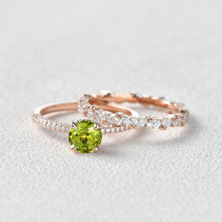 1.0 CT Round Peridot August Birthstone Pave Bridal Ring Set in 925 Sterling Silver