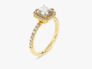 Bold and Timeless Asscher Moissanite Halo Ring with Pave Diamond Detailing