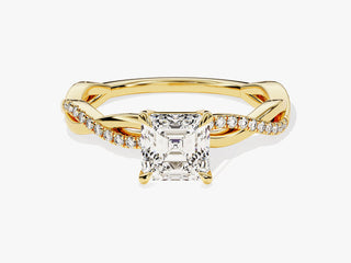 Luxury Asscher-Cut Moissanite Diamond Engagement Ring Featuring Twisted Band and Sparkling Pave Accents