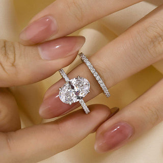 4.0CT Oval Moissanite Diamond Hidden Halo Pave Bridal Engagement Ring Set