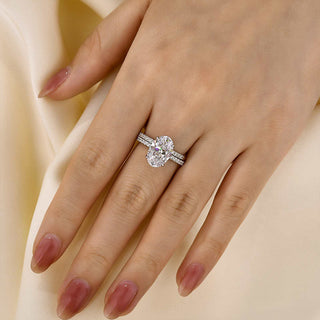 4.0CT Oval Moissanite Diamond Hidden Halo Pave Bridal Engagement Ring Set