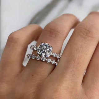 2.0CT Round Moissanite Diamond Pave Bridal Engagement Ring Set