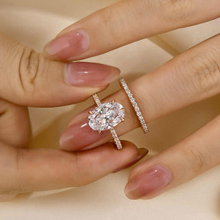 4.0CT Oval Moissanite Diamond Hidden Halo Pave Bridal Engagement Ring Set
