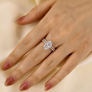 4.0CT Oval Moissanite Diamond Hidden Halo Pave Bridal Engagement Ring Set