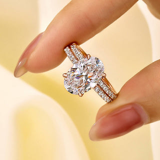 4.0CT Oval Moissanite Diamond Hidden Halo Pave Bridal Engagement Ring Set