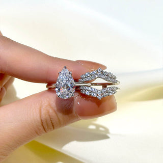 3.5CT Pear Moissanite Diamond Unique Bridal Engagement Ring Set
