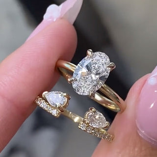 3.5CT Oval Moissanite Diamond Hidden Halo Unique Bridal Engagement Ring Set
