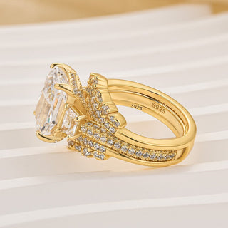 5.0CT Radiant  Moissanite Diamond Hidden  Halo Pave Bridal Engagement Ring Set