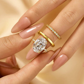 6.0CT Oval Moissanite Diamond Hidden Halo Pave Bridal Engagement Ring Set