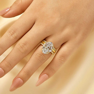 6.0CT Oval Moissanite Diamond Hidden Halo Pave Bridal Engagement Ring Set