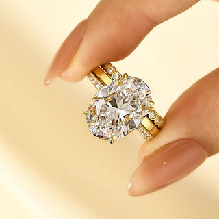6.0CT Oval Moissanite Diamond Hidden Halo Pave Bridal Engagement Ring Set