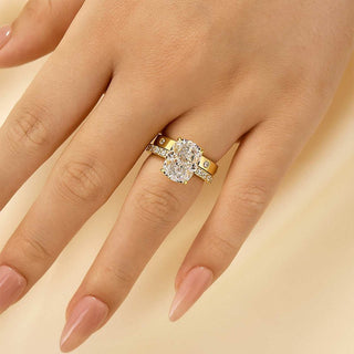 6.5CT Cushion Moissanite Diamond Hidden Halo Pave Antique Bridal Engagement Ring Set