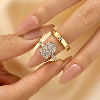 6.5CT Cushion Moissanite Diamond Hidden Halo Pave Antique Bridal Engagement Ring Set