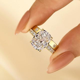 6.5CT Cushion Moissanite Diamond Hidden Halo Pave Antique Bridal Engagement Ring Set