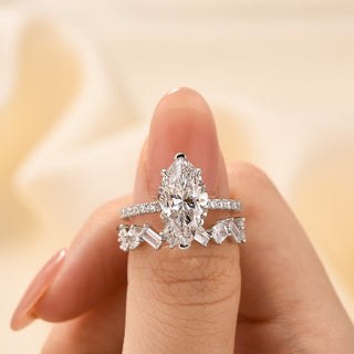 4.0CT Marquise Moissanite Diamond Pave Engagement Ring Set
