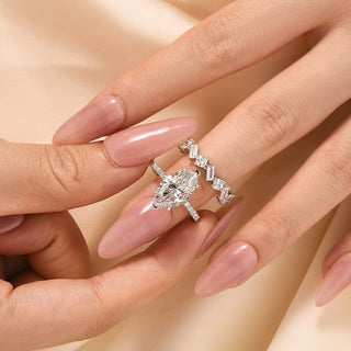 4.0CT Marquise Moissanite Diamond Pave Engagement Ring Set
