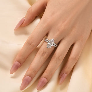 4.0CT Marquise Moissanite Diamond Pave Bridal Engagement Ring Set