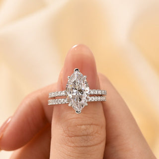 4.0CT Marquise Moissanite Diamond Pave Bridal Engagement Ring Set