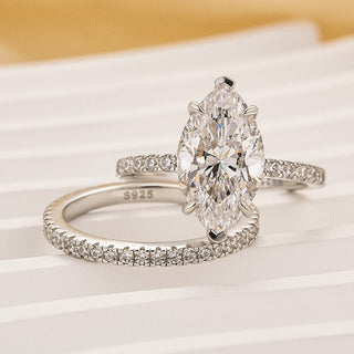 4.0CT Marquise Moissanite Diamond Pave Bridal Engagement Ring Set