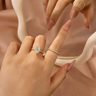 4.0CT Marquise Moissanite Diamond Pave Bridal Engagement Ring Set