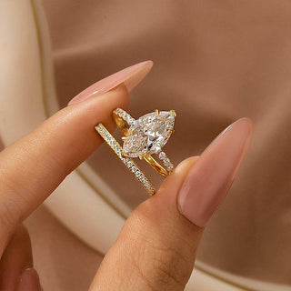 4.0CT Marquise Moissanite Diamond Pave Bridal Engagement Ring Set