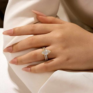 4.0CT Marquise Moissanite Diamond Pave Bridal Engagement Ring Set