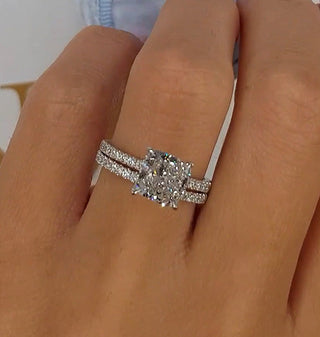 3.0CT Cushion Moissanite Diamond Hidden Halo Pave Bridal Engagement Ring Set