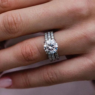2.0CT Round Moissanite Diamond Halo Pave Bridal Engagement Ring Set
