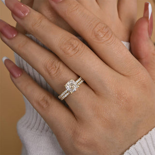 2.0CT Cushion Moissanite Diamond Halo Pave Bridal Engagement Ring Set