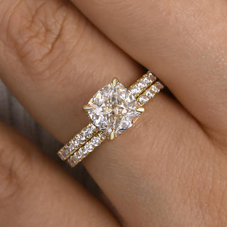 2.0CT Cushion Moissanite Diamond Halo Pave Bridal Engagement Ring Set