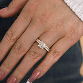 2.0CT Cushion Moissanite Diamond Halo Pave Bridal Engagement Ring Set