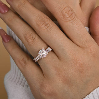 2.0CT Cushion Moissanite Diamond Halo Pave Bridal Engagement Ring Set