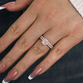 2.0CT Cushion Moissanite Diamond Halo Pave Bridal Engagement Ring Set