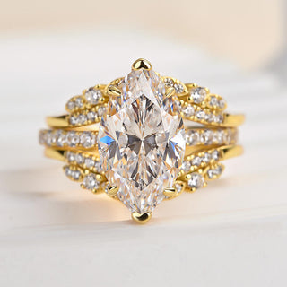 2.5CT Marquise Moissanite Diamond Pave Vintage Bridal Engagement Ring Set