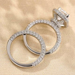 3.5CT Radiant Diamond Hidden Halo Pave Bridal Engagement Ring Set