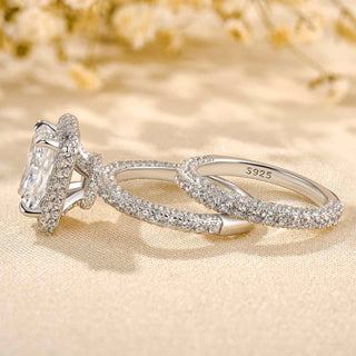 3.5CT Radiant Diamond Hidden Halo Pave Bridal Engagement Ring Set