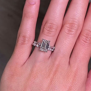 3.0CT Emerald Cut Moissanite Diamond Distance Pave Bridal Engagement Ring Set
