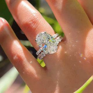 8.0CT Oval Moissanite Diamond Hidden Halo Pave Bridal Engagement Ring Set
