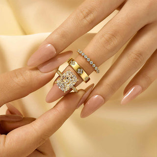 8.0CT Cushion Moissanite Diamond Hidden Halo Pave Bridal Engagement Ring Set