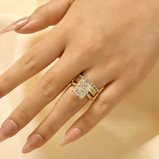 8.0CT Cushion Moissanite Diamond Hidden Halo Pave Bridal Engagement Ring Set